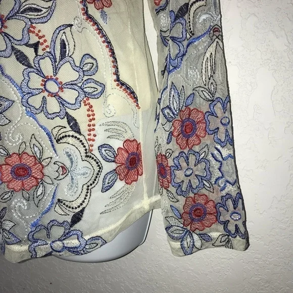 Inc Long Sleeve Mesh Embroidered Beaded Top M - Picture 2 of 6